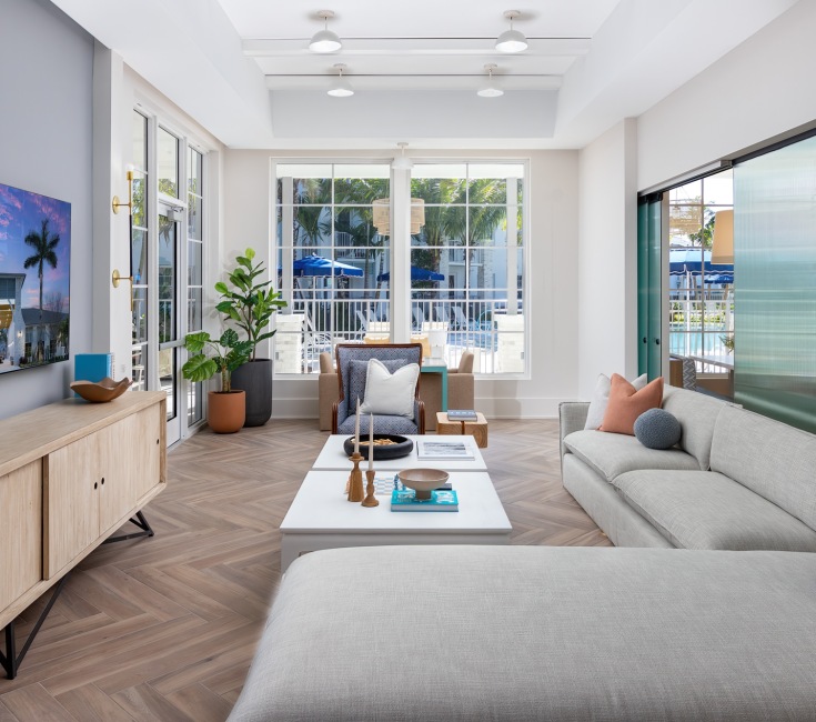 living room with large windows